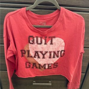 Aerie Quit Playing Games Red Long Sleeve Shirt!